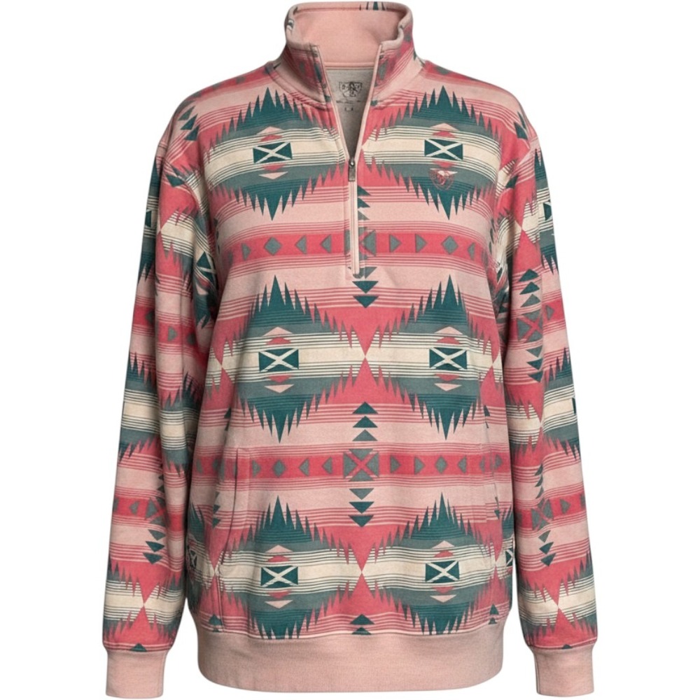 Ariat Ranger Pink Southwestern 1/2 Zip Pullover Sweatshirt Women's XL
